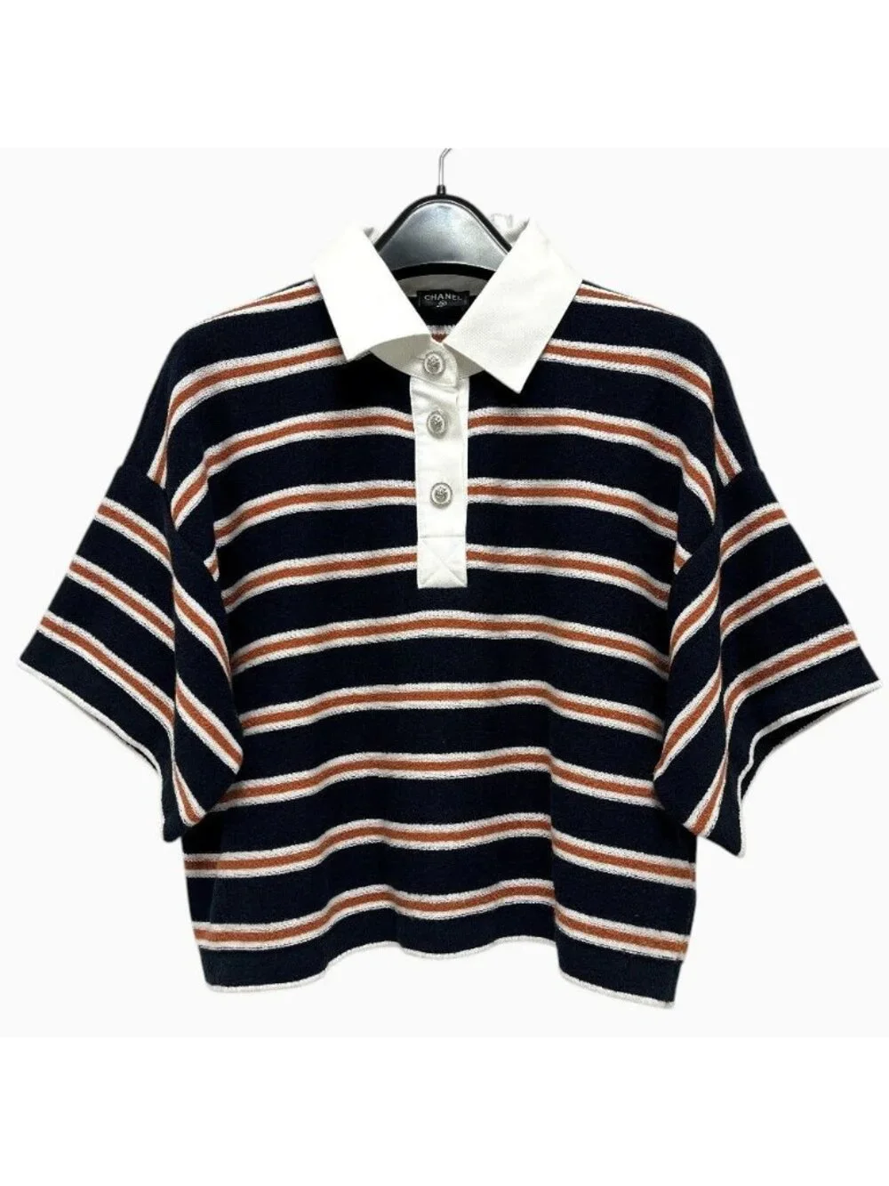 Chanel Polo Shirt Border Lion Button Cotton Black
